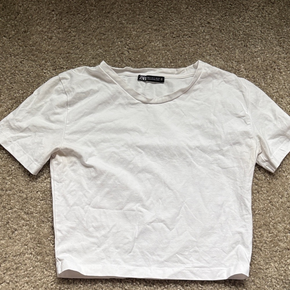 Zara White Short Sleeve Cotton Tee